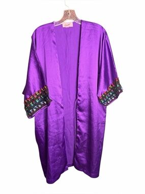 Vintage Scaasi Purple Satin Robe ILGWU Union Made USA Glam Lounge Kimono Small